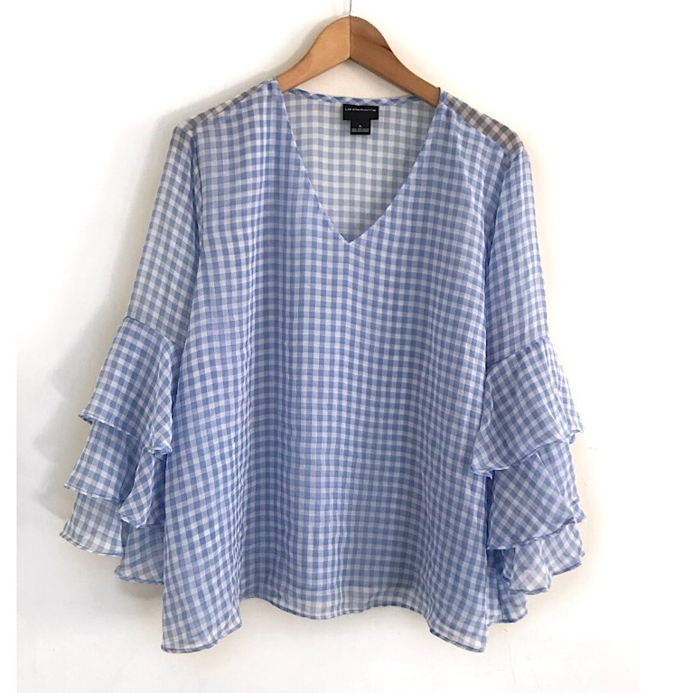 Liza claiborne plaid top blouse shirt women’s size XL blue white